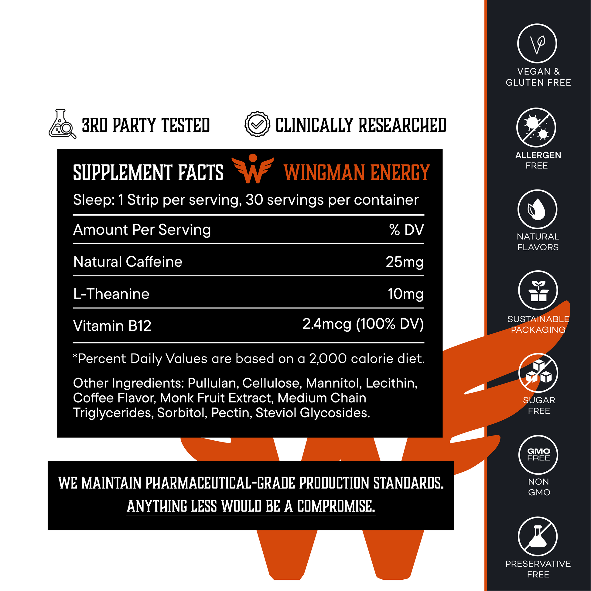 Wingman Energy | Ultra-Fast-Acting Caffeine + L-Theanine + B6 | 0 Calories | Coffee Flavor