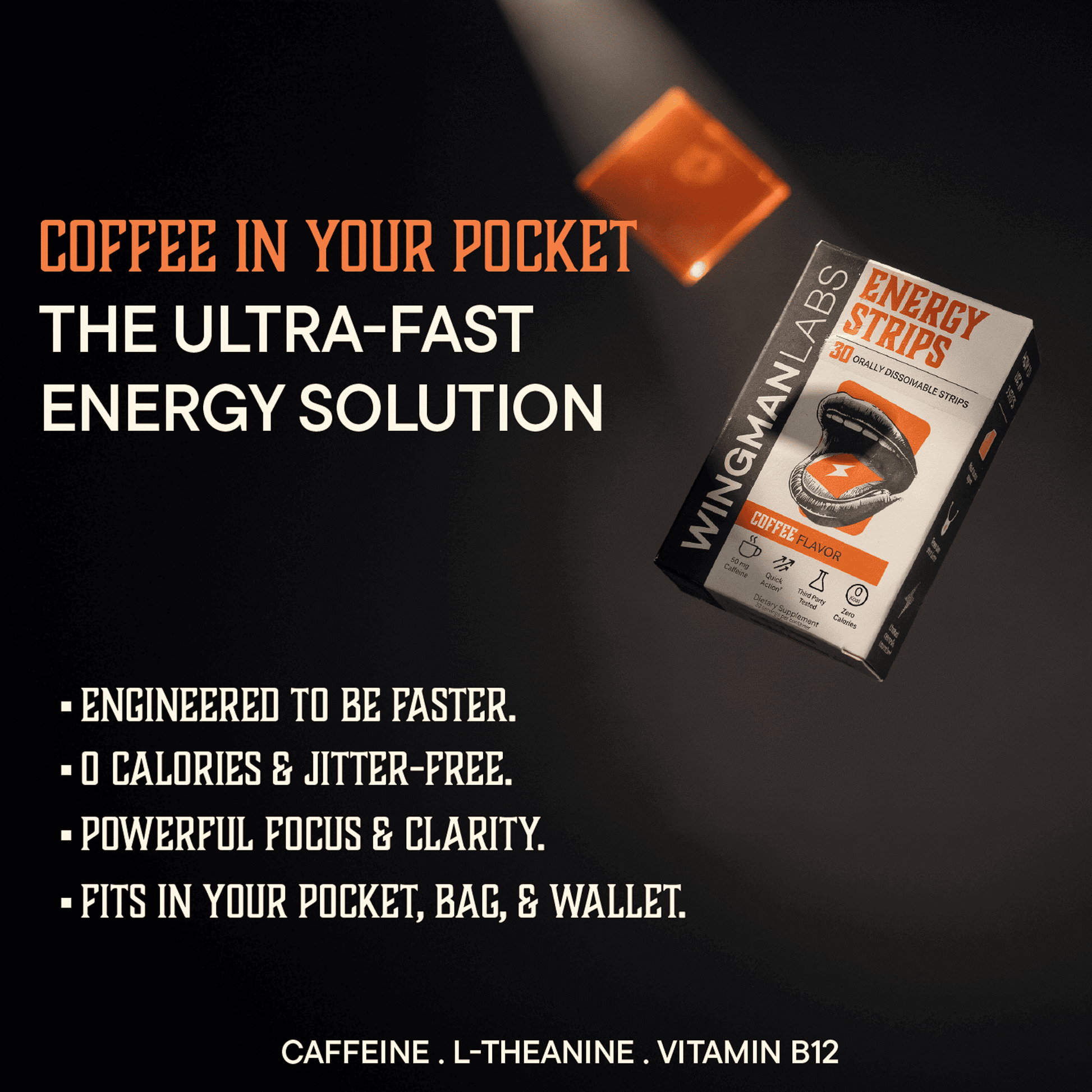 Wingman Energy | Ultra-Fast-Acting Caffeine + L-Theanine + B6 | 0 Calories | Coffee Flavor