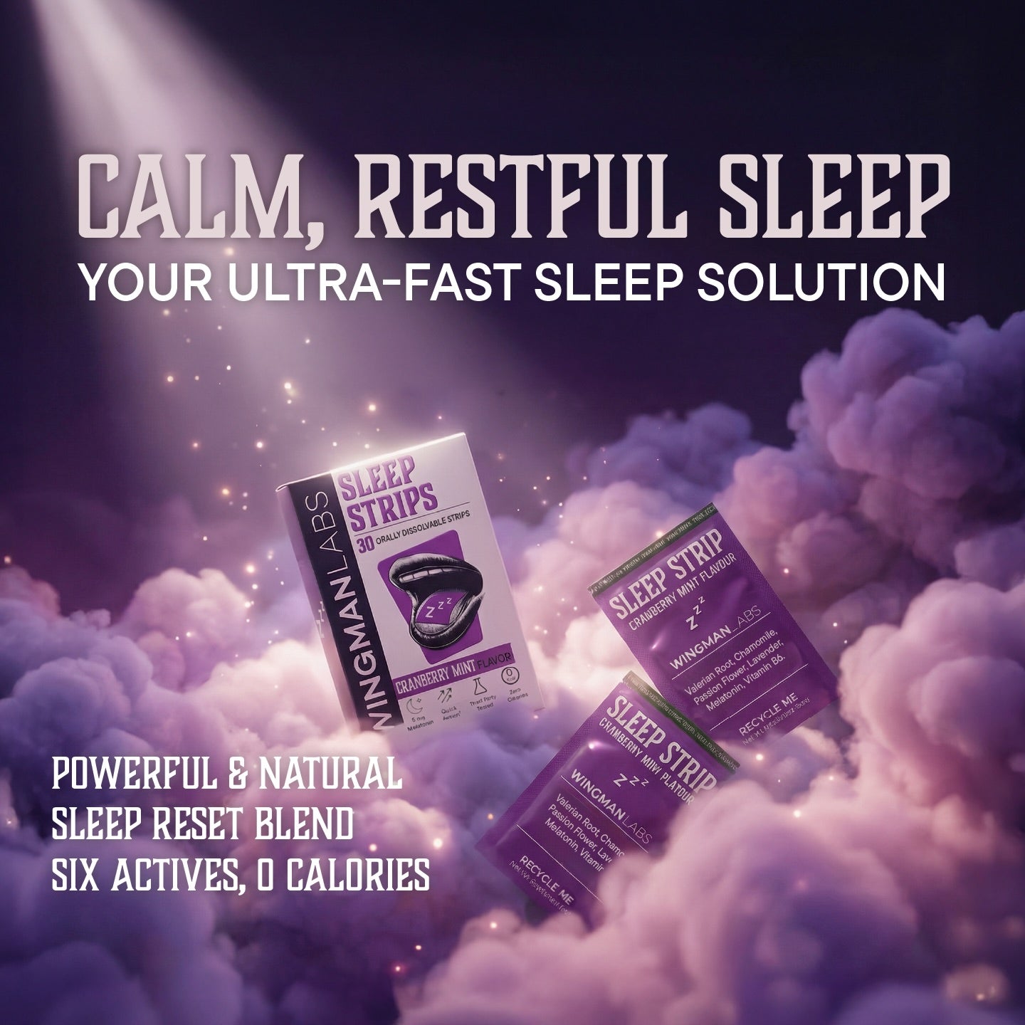 Wingman Sleep | Ultra-Fast-Acting Melatonin + Sleep Complex | Sugar-Free | Cranberry-Mint Flavor Flavor